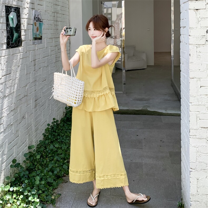 主推重工艺拼接蕾丝女夏新款休闲减龄穿搭两件套A2608-139-K218,女装套装/套裙,美静678