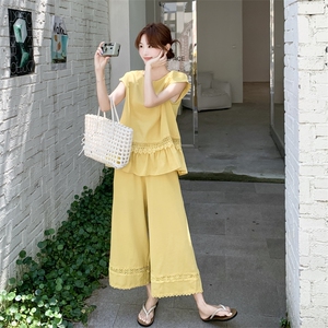 主推重工艺拼接蕾丝女夏新款休闲减龄穿搭两件套A2608-139-K218图片