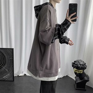 假两件卫衣男生秋季宽松韩版潮流连帽上衣ins港风潮外套W126-p38图片