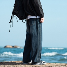 2025春季款男士牛仔裤美式高街潮牌宽松直筒休闲阔腿裤8055特P45，男装牛仔裤，电商A178