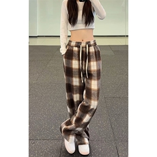 特批P30无差价秋新美拉德格子裤中性风潮流时尚直筒拖地裤男K1529，男装休闲裤，电商A001-1