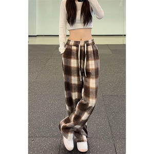 特批P30无差价秋新美拉德格子裤中性风潮流时尚直筒拖地裤男K1529图片