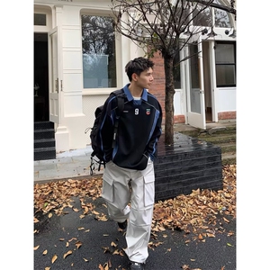 印花秋冬卫衣男2025年春秋季韩版新款圆领宽松上衣chic港风潮流图片