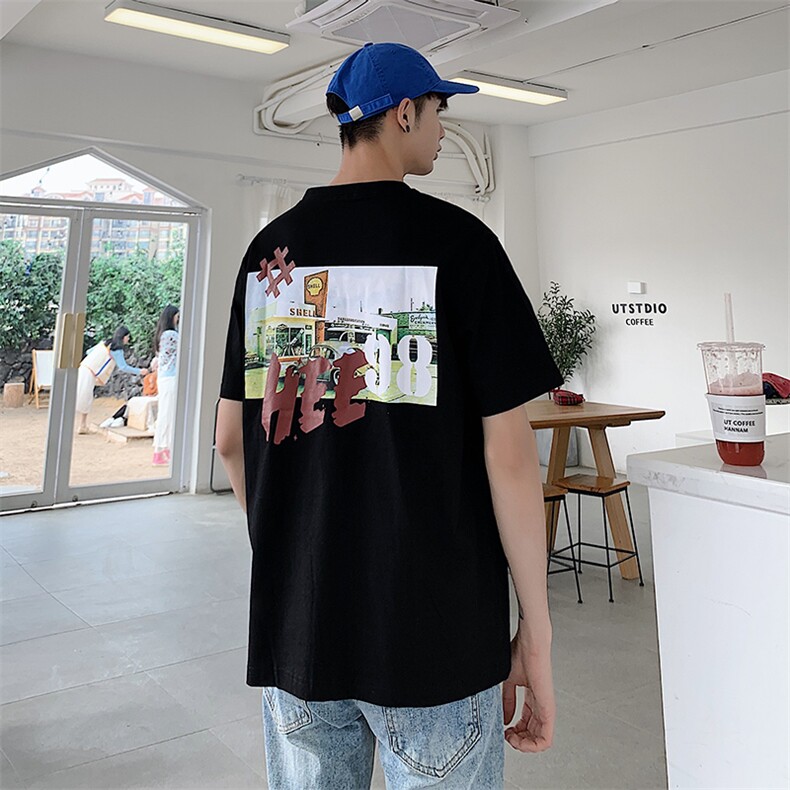 204-T27-P20港风短袖t恤男潮牌纯棉宽松日韩怀旧ins半袖街头,男装T恤,星座204