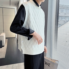 侧面开叉叠穿宽松无袖坎肩马甲V领毛线背心M45/P40特，男装背心/马甲，电商A243