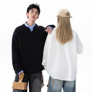 Y503-P45港风假两件小立领卫衣男落肩打底衫潮流百搭上衣外图片