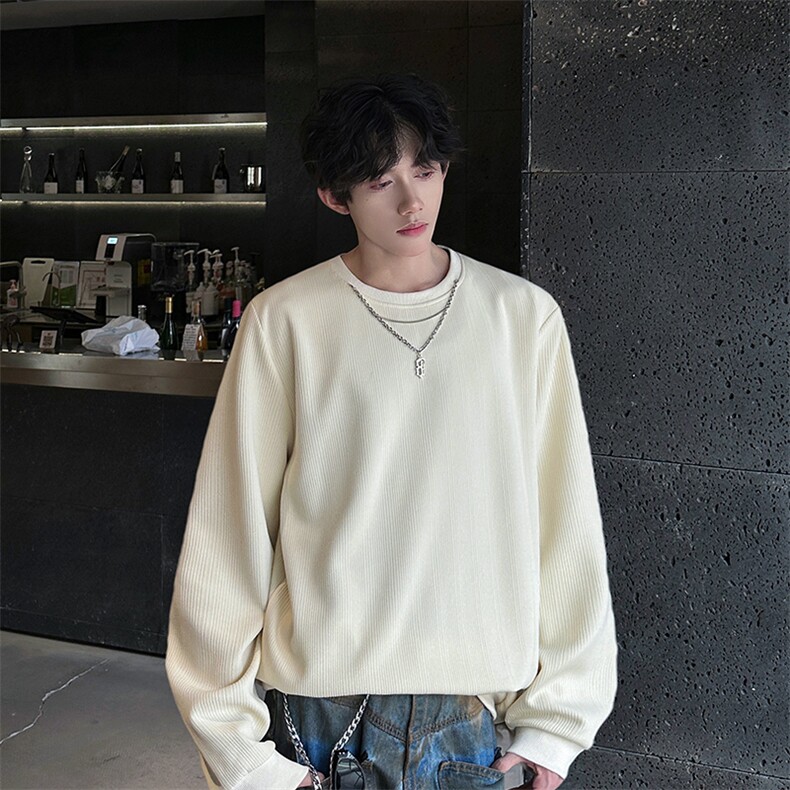 新款原创提花潮牌时尚加项链可拆卸圆领打底卫衣常规P58加绒P68，男装T恤，电商B319