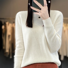 长袖圆领纯色2024年秋季套头简约通勤羊毛衫，女装羊毛衫，羿纯羊绒