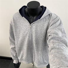 双拉链冬季新款男连帽宽松重磅厚重简约百搭宽松连帽拉链夹克外套，男装夹克，星座506A