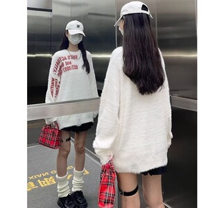 MM109-P68 软糯毛衣秋冬新款美式复古创意字母设计感宽松百搭针织图片