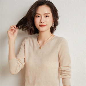 V领35%羊绒衫女2024秋冬新款低领大码宽松内搭打底针织衫纯色百搭图片
