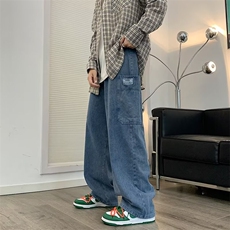 夏季工装牛仔裤男宽松直筒炸街坠感阔腿休闲长裤N88003，男装牛仔裤，星座1116A-1（原606A）