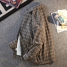 秋季潮流格子衬衫男港风休闲长袖外套青少年男装2377P35，男装衬衫，星座1107-1