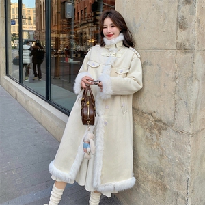 皮毛一体羊羔毛毛呢外套女中长款棉服长款 2C133-963-P235-K338图片