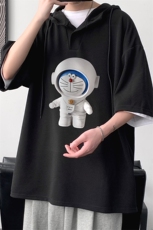 LD54233-P45连帽短袖t恤男大码胖子带帽五分袖中袖大皂风，男装T恤，电商A040