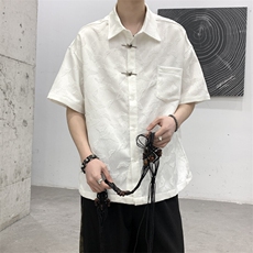 夏装2025小众提花新中式复古男女小众金属扣休闲短袖无性别衬衫，男装T恤，星座909