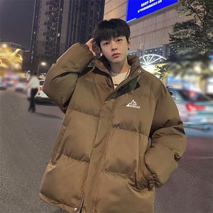 黑色立领潮牌羽绒面包服男女中性风基础款工装棉袄冬季情侣装棉衣图片