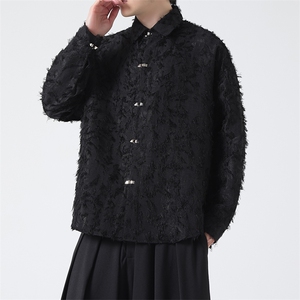 C8601 P75 无影墻 新中式暗黑风风唐装汉服衬衫长袖提花图片