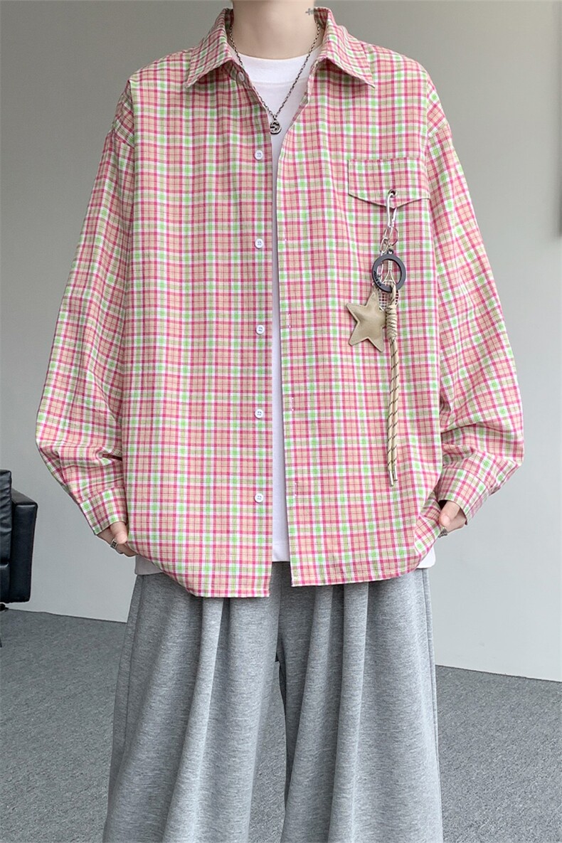 （带配件）CS1158-特批45控88秋季新款男女格子短袖大码男衬衫,男装T恤,电商A059