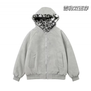 网图慎用 座山雕荔枝纹双面穿PU皮豹加绒男女连帽棉衣PYM659 P100图片