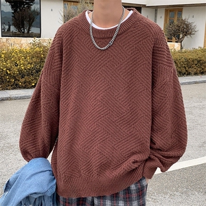 秋冬纯色大码菱格圆领毛衣男设计感bf宽松毛线衫针织衫MY105-P40图片
