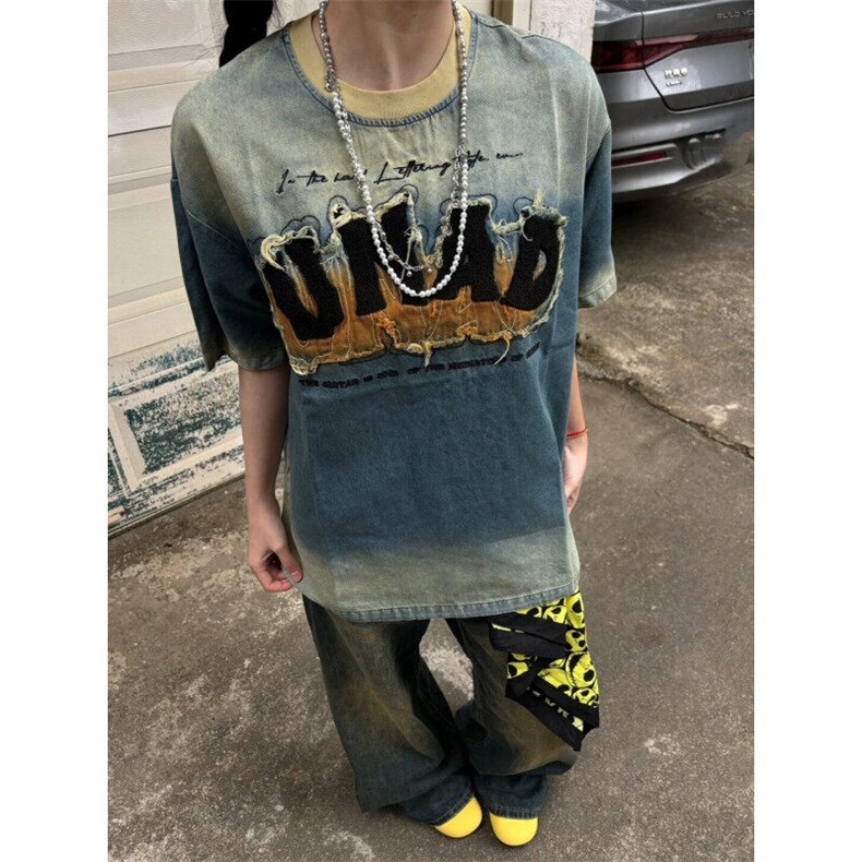 DXT22LL-P58美式复古做旧重磅毛巾绣短袖T恤高级感痞帅半袖,男装T恤,星座1007（原301D）