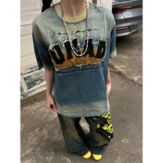 DXT22LL-P58美式复古做旧重磅毛巾绣短袖T恤高级感痞帅半袖，男装T恤，星座1007（原301D）