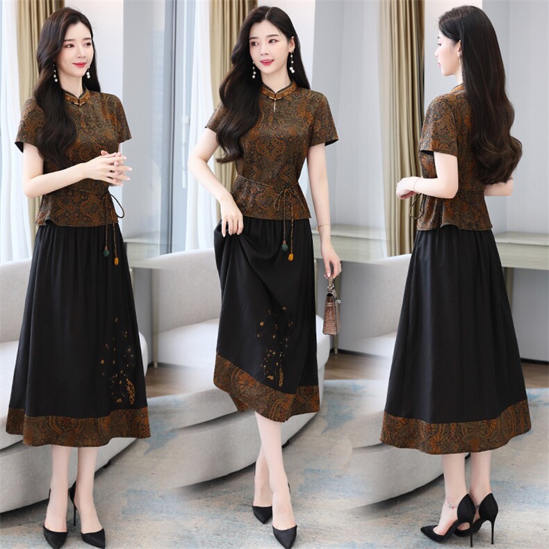 现货夏季新款套装女高端品牌短袖刺绣高级减龄轻奢，女装套装/套裙，韩然一族