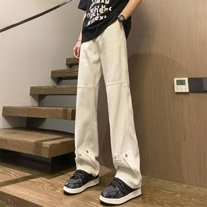 美式高街vibe风排扣牛仔裤男款设计感宽松直筒微喇休闲裤S012/P56图片