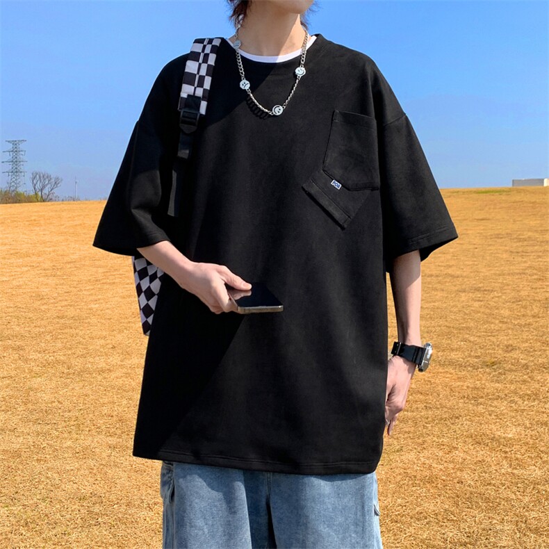wassuphappy麂皮绒短袖t恤男夏季薄款重磅五分袖宽松休闲半截袖,男装T恤,星座109-1