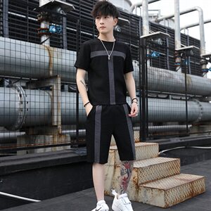 20夏季新款短袖套装冰丝休闲男潮流T恤短裤一套男装T706-p50图片