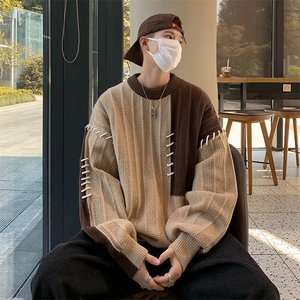 毛衣男秋冬季新款加厚毛线衣外套青年撞色慵懒风针织衫M5122-P50图片