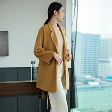 时尚百搭羊毛女士双面呢外套优雅显瘦秋冬季新款大衣，女装双面呢大衣，岳达羊绒