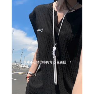 XZ809A/SSS10/P35/控48 肌理感腊小狗绣花背心T恤图片