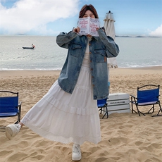 韩系复古高级感翻领牛仔外套女2025年春季小众设计感百搭叠穿外套，女装牛仔外套，维壹