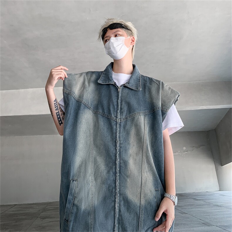 叠穿夏复古水洗牛仔马甲垫肩外套男拉链设计感无袖上衣MJ611-P60,女装短外套,星座302B-2