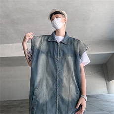 叠穿夏复古水洗牛仔马甲垫肩外套男拉链设计感无袖上衣MJ611-P60，女装短外套，星座302B-2