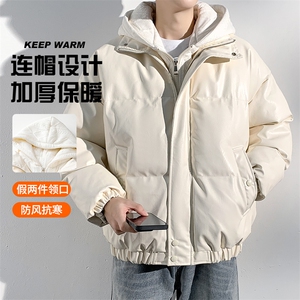 现货 假两件pu皮衣棉服外套男冬季新款加厚美式高街棉衣M106-P120图片