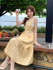 新款，黄白格连衣裙B276-5848-P135-K198，女装连衣裙，浙宝276（原081）