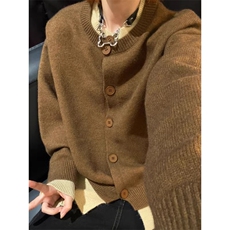 美式复古假两件纽扣设计感毛衣男女秋冬新款宽松休闲情侣针织开衫，男装针织衫/毛衣，星座506A