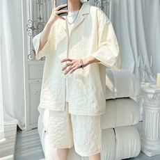 TZ52932/P65西服领短袖衬衣裤子套装男潮夏季肌理感西装领两件套，男装西服，电商A141