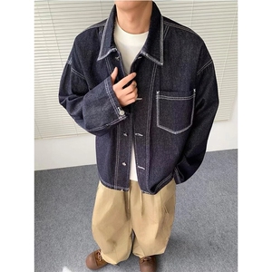 春秋季复古宽松明线牛仔夹克外套男女款ins潮牌工装上衣4711 P78图片