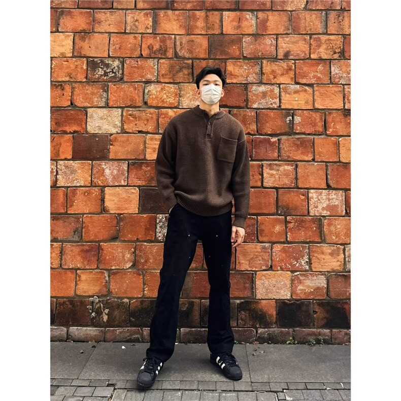 亨利领新款毛衣男冬季日系复古保暖毛线衣外套简约内搭打底衫毛衫,男装T恤,星座506A
