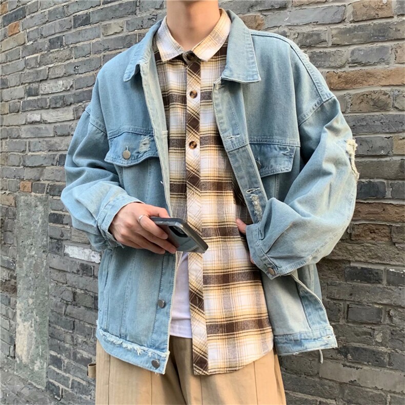 2023秋季高级感工装牛仔夹克情侣破洞潮流外套痞帅上衣W3634-P55,男装夹克,星座512-2