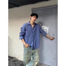 美式夏季长袖衬衫男士高级氛围感cleanfit防晒格子外套男，男装防晒衣，星座506A