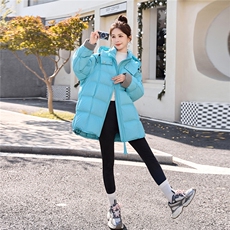 蓝色立领连帽泡芙90白鸭绒羽绒服女冬季2025新款韩系超好看中长款，女装羽绒服，艾瑞儿