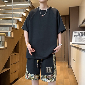 夏季T恤一套五分短裤两件套刺绣休闲运动套装男A266-TZ9908-P50图片