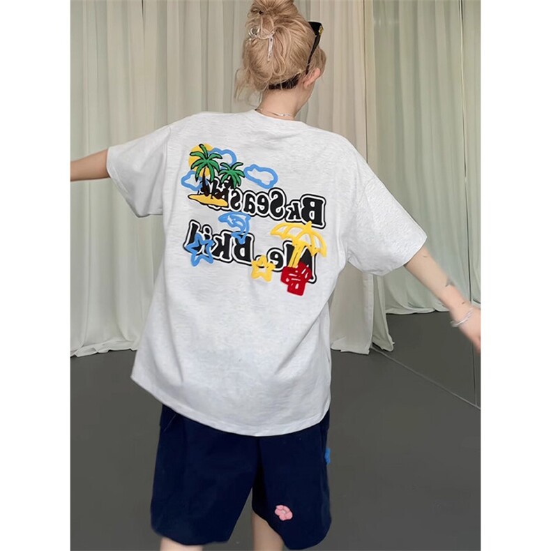 万针全刺绣工艺抖音得物高品质260克重磅纯棉双纱美式高街短袖T恤,男装T恤,电商A486