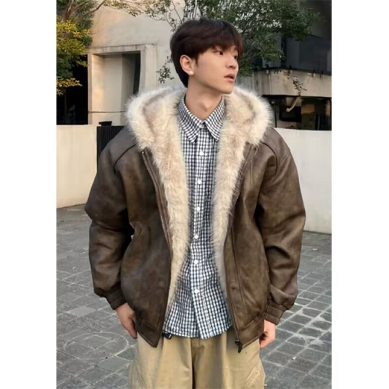 秋冬季复古做旧座山雕皮棉服男女宽松解构磨毛领外套M8313，男装棉衣，星座1116A（原606A-3）