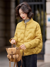黄色90白鸭绒羽绒服女2025冬季新款宽松休闲百搭轻薄厚外套女，女装羽绒服，梦懿尔